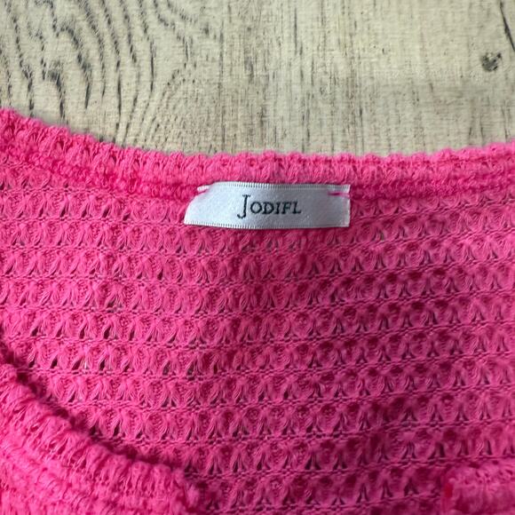 Jodifl Medium Red Pink Waffle Knit Color Block Shirt Top V-Neck - Picture 3 of 9